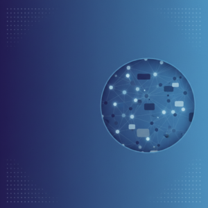 Blaues Header-Banner mit Halbkreis und stärker vernetztem Content-System als Symbol für Blogging und SEO.