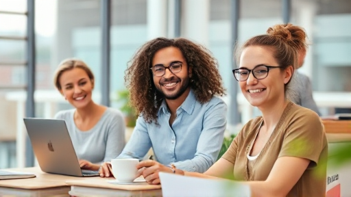 Pressemitteilung.Die Atmosphäre wirkt positiv und kollaborativ, als ob die Gruppe an einem gemeinsamen Projekt arbeitet oder von Manfred Gabl gecoacht wird.