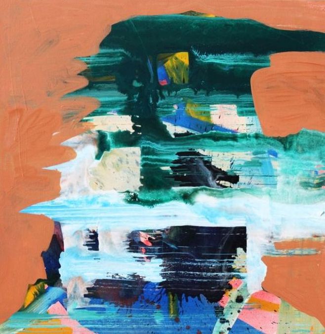 Gemälde „Self 02“ (2020) von Nicole Daudert, Acryl auf Leinwand, abstraktes Porträt in kräftigen Farben.