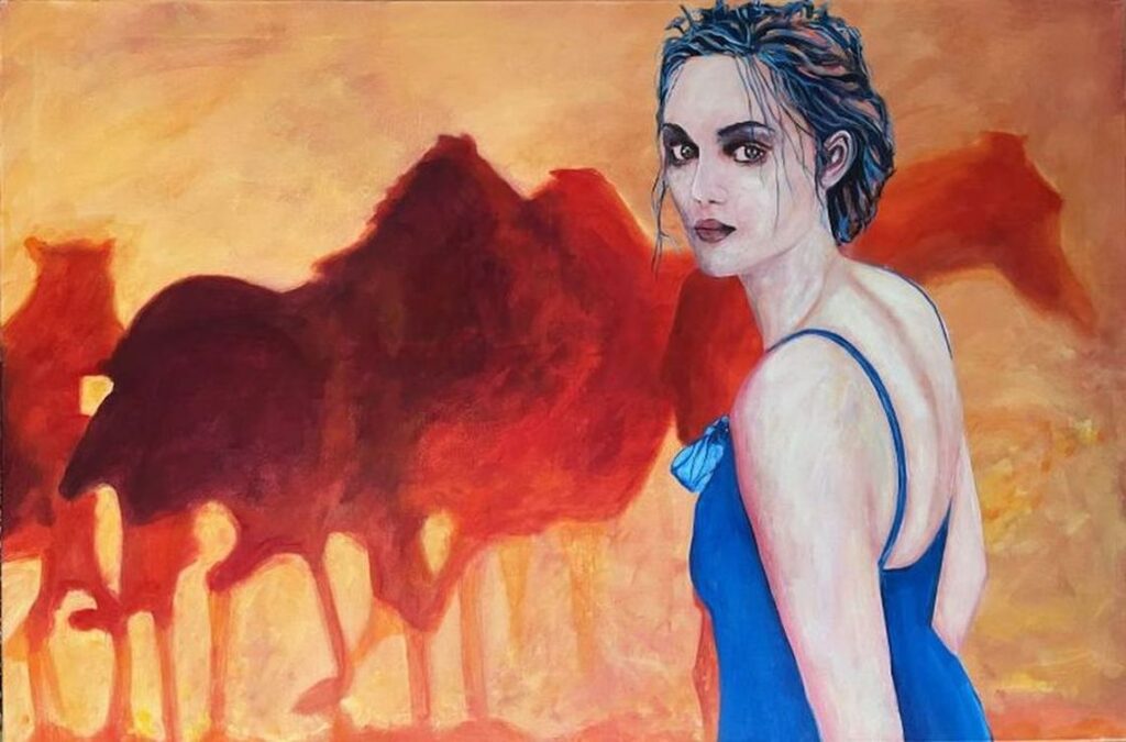 Gemälde „Wild Horses“ (2022) von Margarete Stern, Acryl auf Leinwand, abstrakte Pferdemotive in kräftigen Farben.